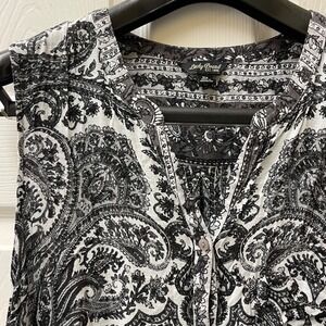 Lucky Brand Women's 2X Geometric Lightweight Flowy Button Down Tank Top‎ Boho